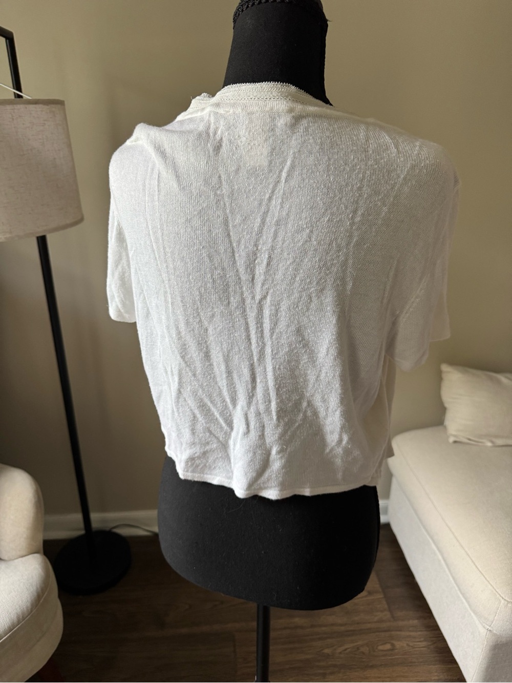 White House Black Market White Short-Sleeve Open Front Cardigan - Picture 3 of 3